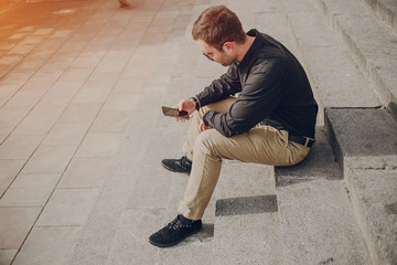 guy walking around the city