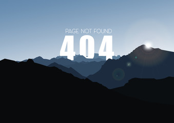 Vector website background with page not found. Template reports - 404 errror. Mountains landscape - obrazy, fototapety, plakaty