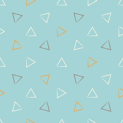 Hand Drawn vector seamless pattern. Orange, brown and turquoise triangles. Fabric design.