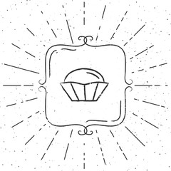 Vector Illustration of Bakery Shop. Logo Design Element - hand drawn cupcake with sunbursts and frame.