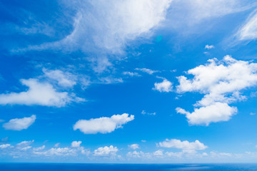 夏の青空と白い雲と太陽