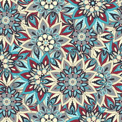 Ornate floral seamless texture, endless pattern with vintage mandala elements.