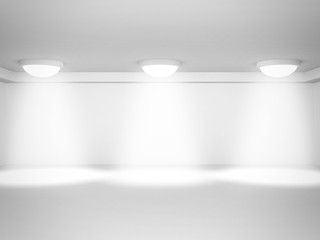 Empty White Room Interior with Spot Lights