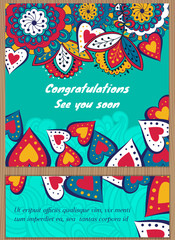 Naklejka premium Set Floral card design, flowers, leaf , herbs doodle elements. Vector decorative invitation. childish style. elements are not cropped and hidden under mask.