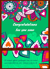 Set Floral card  design, flowers, leaf , herbs  doodle elements. Vector decorative invitation. childish style. elements are not cropped and hidden under mask.