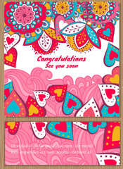 Set Floral card  design, flowers, leaf , herbs  doodle elements. Vector decorative invitation. childish style. elements are not cropped and hidden under mask.