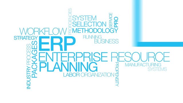  ERP enterprise resource planning system words blue text tag cloud animation 