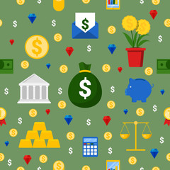 Money and Finance Seamless Pattern Vector Background