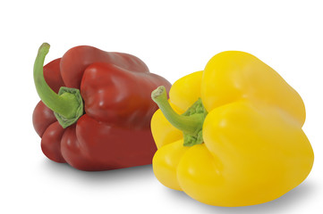 Yellow and red pepper isolated on white background