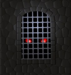 stone wall and red eyes