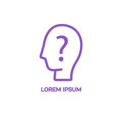 Line style logotype template with a silhouette of man and question mark. Isolated on background and easy to use. Clean and minimalistic symbol. Economic concept.