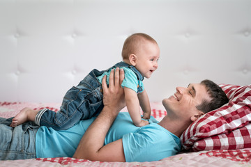 Dad and son at home