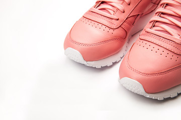Sports leather sneakers. Free style. Classic. Fashion. Pink