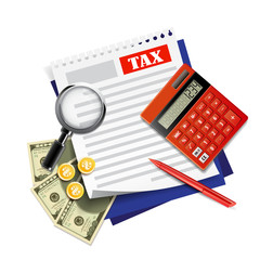 Government taxes payment. Tax calculation, financial research report.