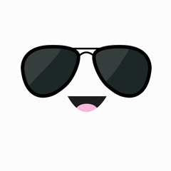 Face with black pilot sunglassess. Happy emotion. Cute cartoon funny smiling character. White background. Isolated. Flat design © worldofvector
