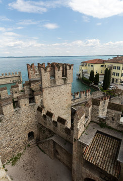 Medieval castle Scaliger in old town Sirmione on lake Lago di Garda. Italy