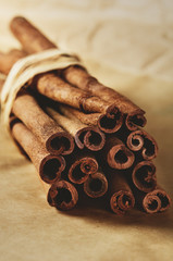 cinnamon sticks on paper background vertical