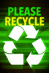 Recycle symbol with lens flair over back background