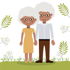 Old woman and man cartoon icon. Grandparents and family theme. Colorful design. Leaves background. Vector illustration