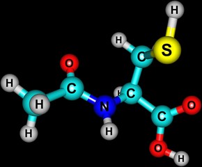 Acetylcysteine molecular structure isolated on black