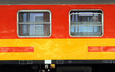 Fototapeta premium Colorful train wagon in station