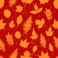Seamless autumn pattern with golden leaves. Vector illustration.