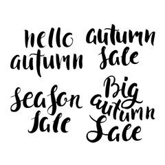 Hand drawn autumn lettering collection. Calligraphy elements. Big autumn sale, hello autumn, season sale. Vector illustration.