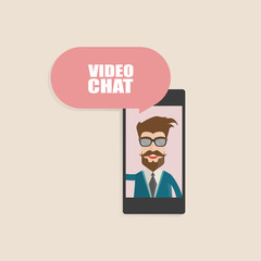 Video Chat on Smart Phone. Flat Vector Design.

