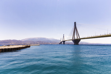 Obraz premium suspension bridge crossing Corinth Gulf strait, Greece.
