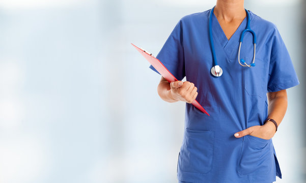 Nurse in front of a bright background