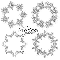 Set of vintage round floral frames with space for text. Vector element for cards, tags, label, invitation, scrapbooking and your creativity