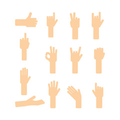 Funny hands set. Cartoon gestures collection. Communication with hands language.