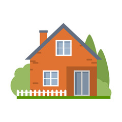 Isolated cartoon house. Simple suburban house. Concept of real estate, property and ownership.