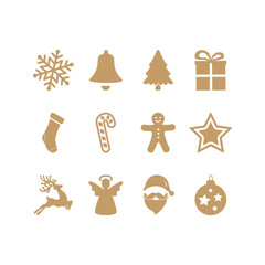 gold christmas icons set