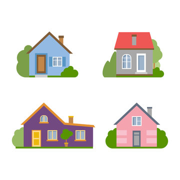 Isolated cartoon house. Simple suburban house. Concept of real estate, property and ownership.
