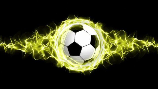 Soccer Ball in Yellow Flames Abstract Particles  Ring, Loop, 4k
