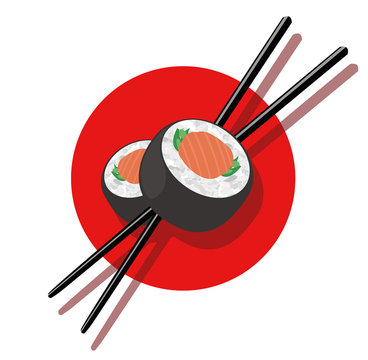 Sushi and roll with chopsticks logo