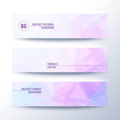 Fototapeta premium Set of horisontal abstract low poly geometric banners with triangles in light pink