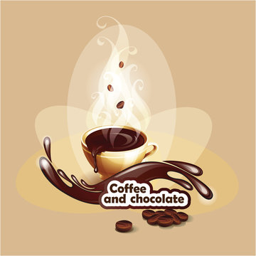 Cup of hot chocolate. Background with a coffee cup. Vector illustration.