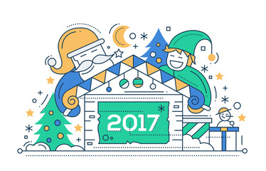 Merry Christmas and Happy New Year - line design card