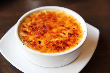 Creme Brulee on wood background