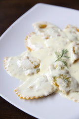 ravioli on wood background