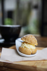 Cream puff choux cream in close up