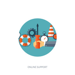 Vector illustration. Flat background. Web service. Mechanical tools. Development, online support.