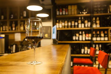 Glass of wine in a bar
