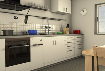 a homely kitchen with utensils (3d rendering)