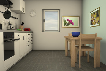 a homely kitchen with utensils (3d rendering)