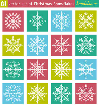 Set with snowflakes line stile over color backgrounds, vector il