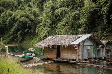 Fototapeta na wymiar The house on the lake in the jungle