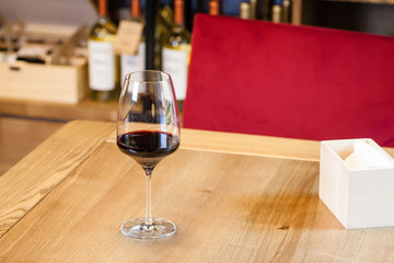 Glass of wine in a bar